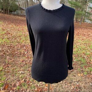 KATE SPADE SWEATER BLACK CREW NECK RUFFLE PREPPY Size S